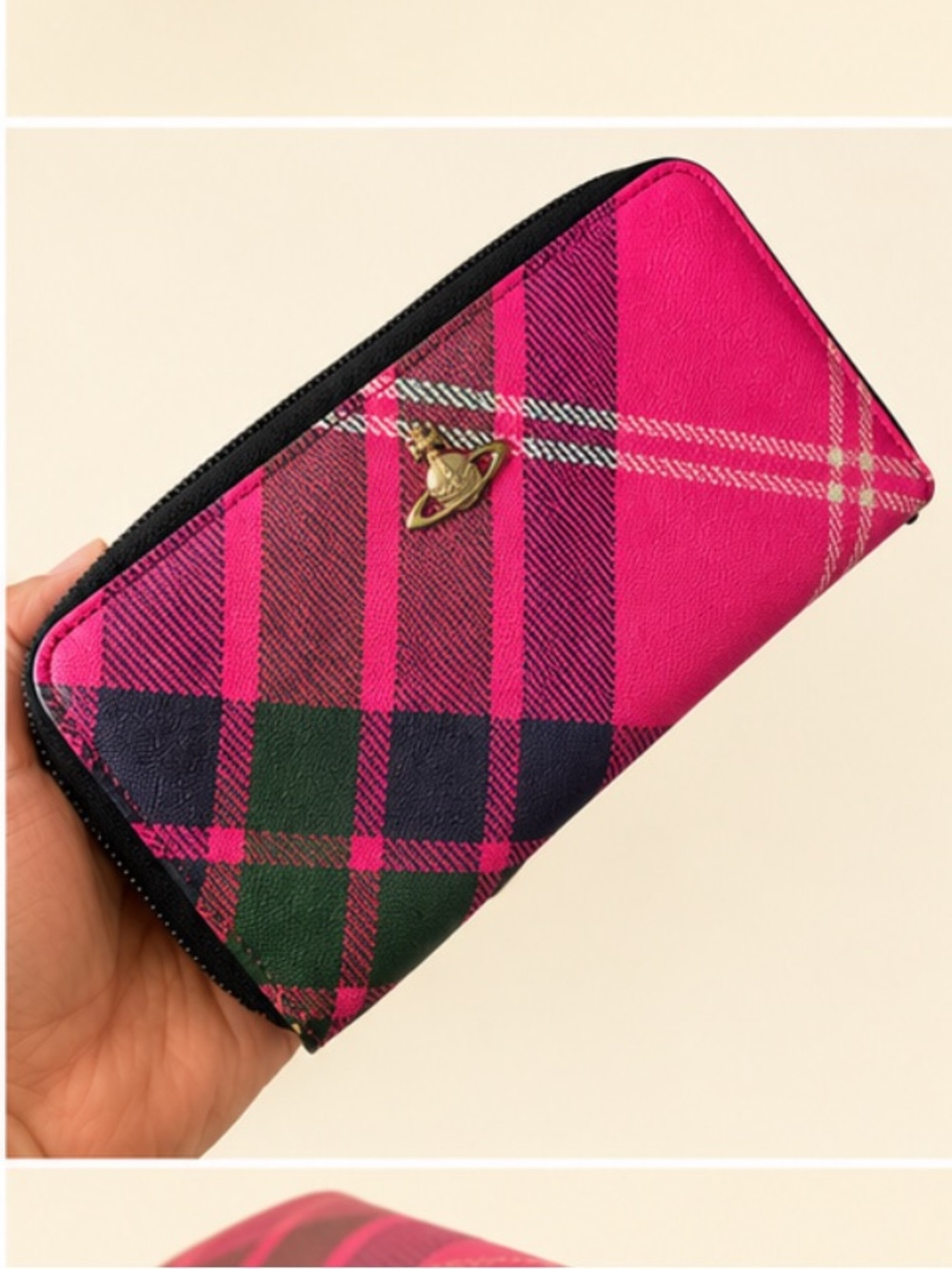 Vivienne Westwood CLASSIC Pink Plaid Zip Wallet. EUC